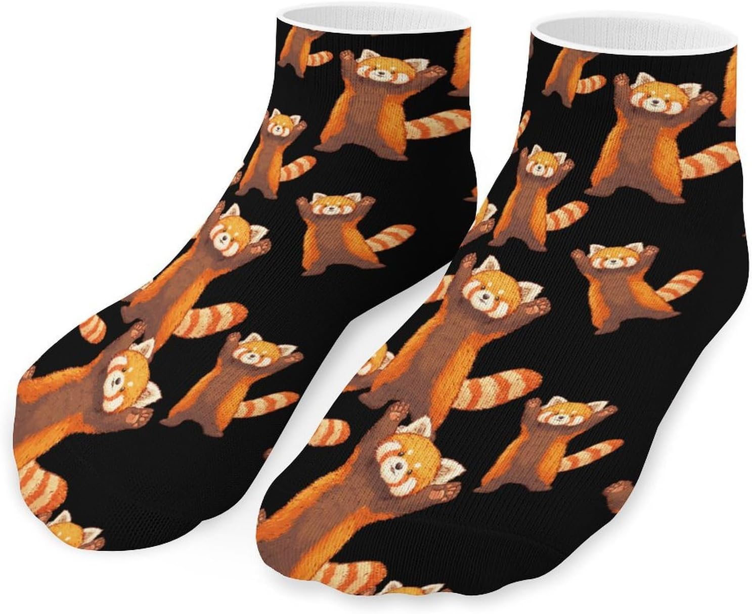 Cute Red Panda Cartoon No Show Ankle Socks Low Cut Non Slip Flat Boat Line 5 Pairs Set