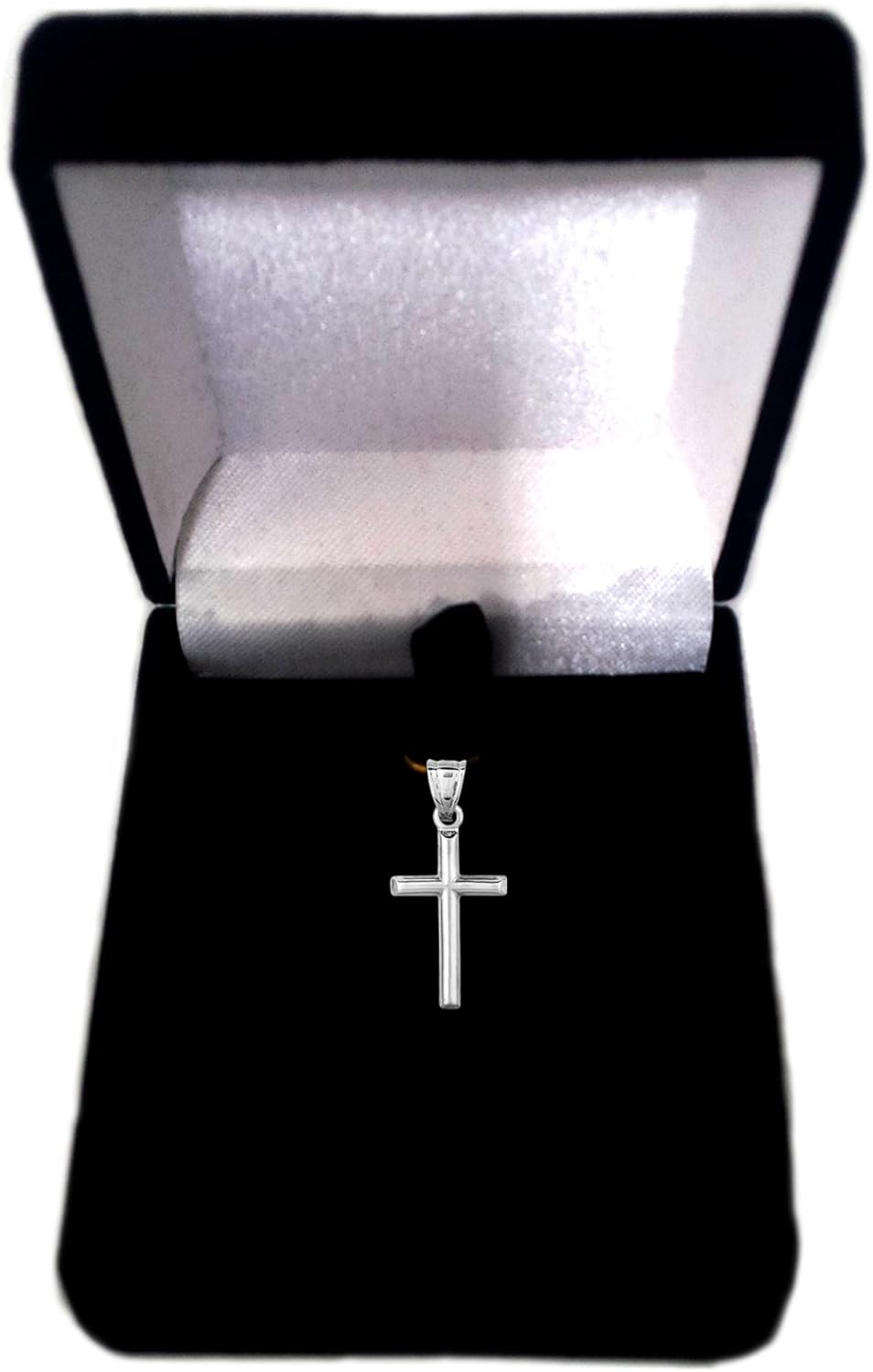 14k Real White Gold Shiny Round Tube Cross Pendant