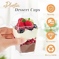 Vista 3 de Kucoele 50 Pack 5 oz Dessert Cups with Lids and Spoons, Clear Plastic Parfait Appetizer Cups Dessert Shooters Party Serving Cups for Pudding Fruit