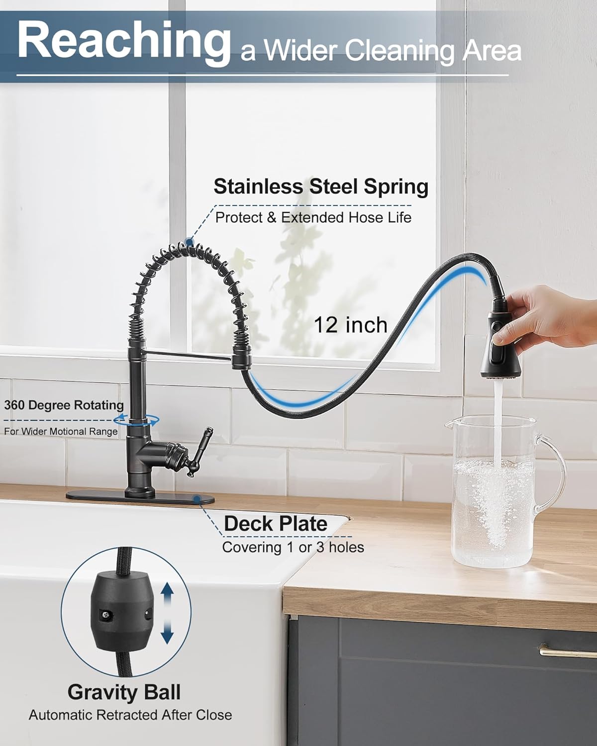 Brass Bath Tub Faucet Set 3 Hole, 8 Inch High Flow Roman Tub Faucet, 2 Handle Deck Mount Bathtub Faucets, Kitchen Faucet 3 Hole or 1 Hole, 3-Function Pull-Down Sprayer Kitchen Faucets
