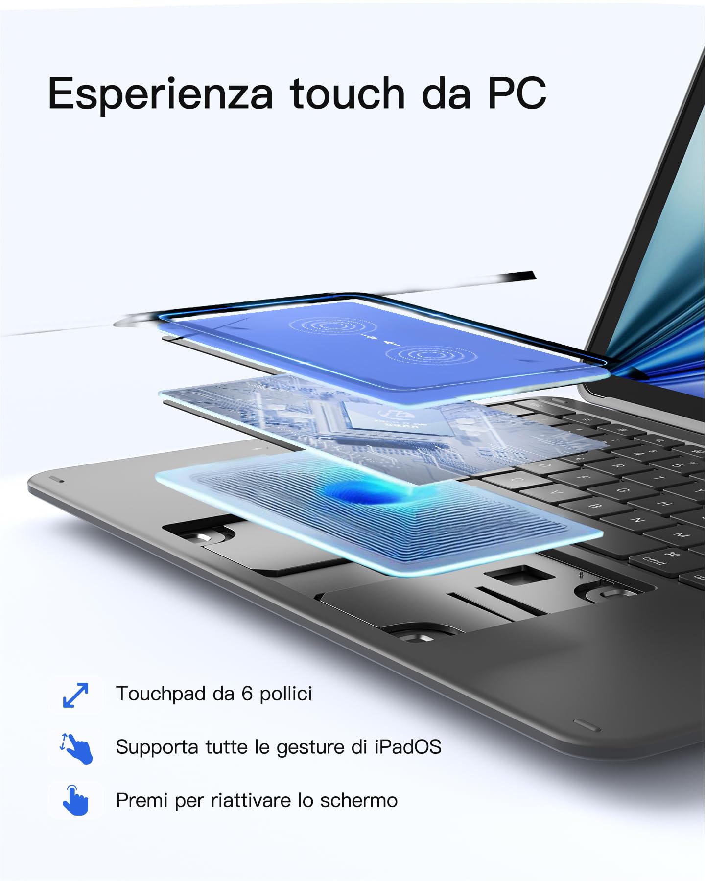 Inateck Custodia Tastiera iPad Air 13", Touchpad Gigante Alta Precisione