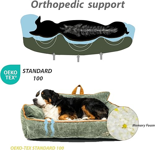 Miniatura 3 de Cama para perros pequeños, cama lavable para mascotas con funda extraíble, con laterales, asa de transporte y bolsillos laterales. Sofá ortopédico