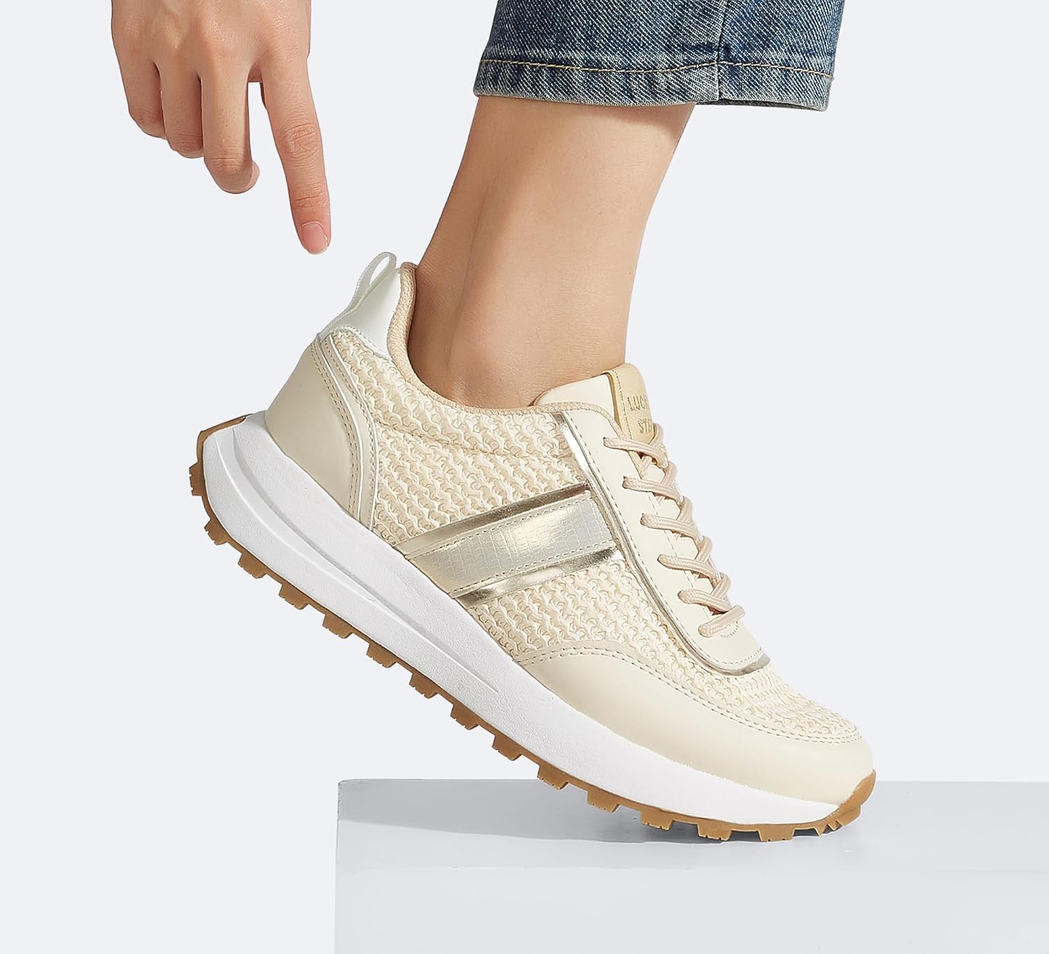 LUCKY STEP Women Platform Walking Shoe Fashion Retro Classic Casual Trainers Braided Rhinestone Sneakers Tennis Running Walking Shoes - Image 7