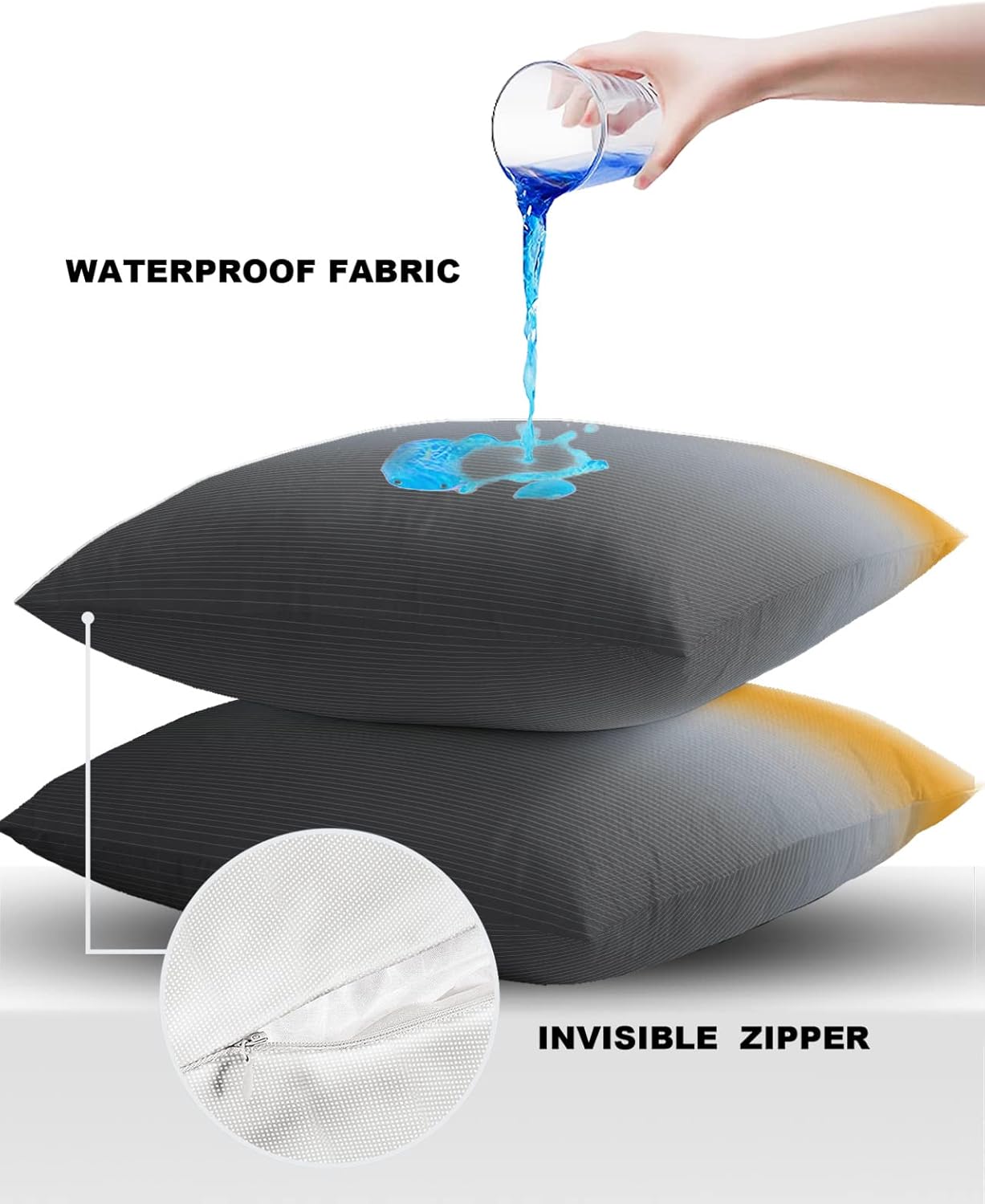 Ombre Outdoor Waterproof Throw Pillow Covers 26 x 26 Inch Set of 2, Mustard Yellow and Grey Gradient Pillowcases Decorative Square Cushion Cases for Patio Furniture Couch Porch Garden