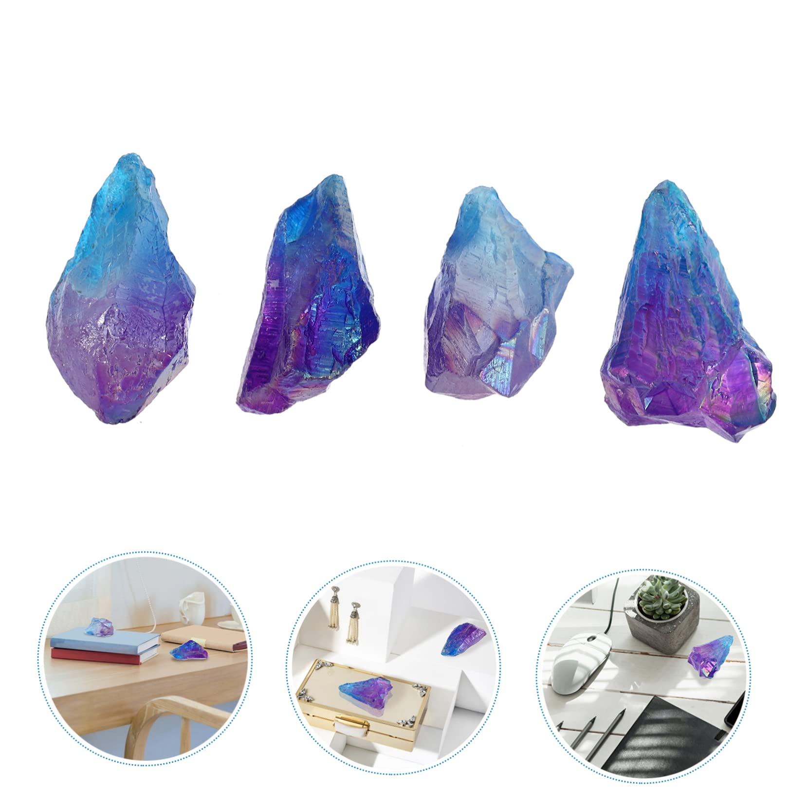 FOMIYES 4pcs Colorful Crystal Decoration Blue Gems Mineral Rocks Fish Tank Decorations Mineral Specimen Gemstone Natural Gem Colorful Vase Crystal Pillar Crystal Stone Handcrafted