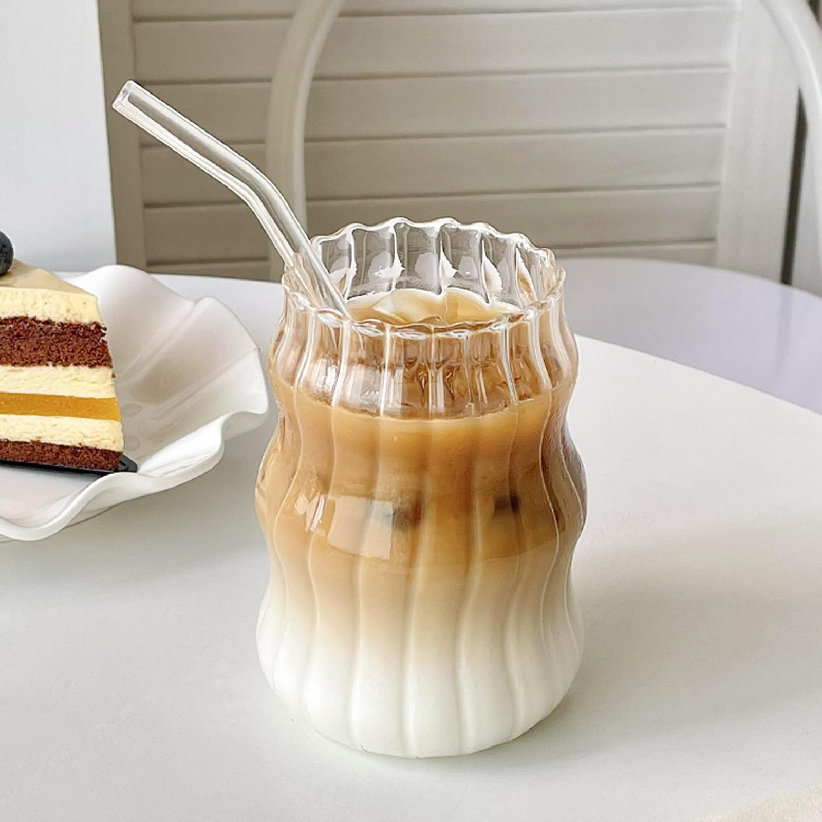 Set di 4 bicchieri da caffè per latte macchiato da 530 ml, bicchieri da long drink, set per caffè, tè, cola, soda, cocktail con cannucce di vetro, spazzole