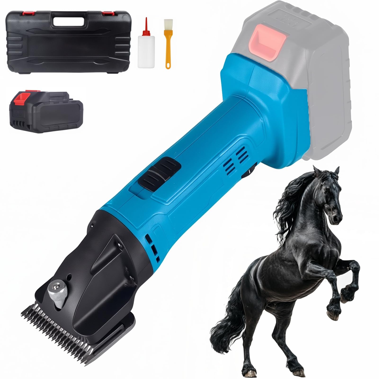 Cortadora Eléctrica para Caballos Esquiladora Inalámbrica para Ganado con Ajuste de 6 Velocidades y 2 Baterías de 1500 mAh Velocidad 2500 rpm Recortadora Profesional Equina para Caballo 10-Cell/1.5Ah