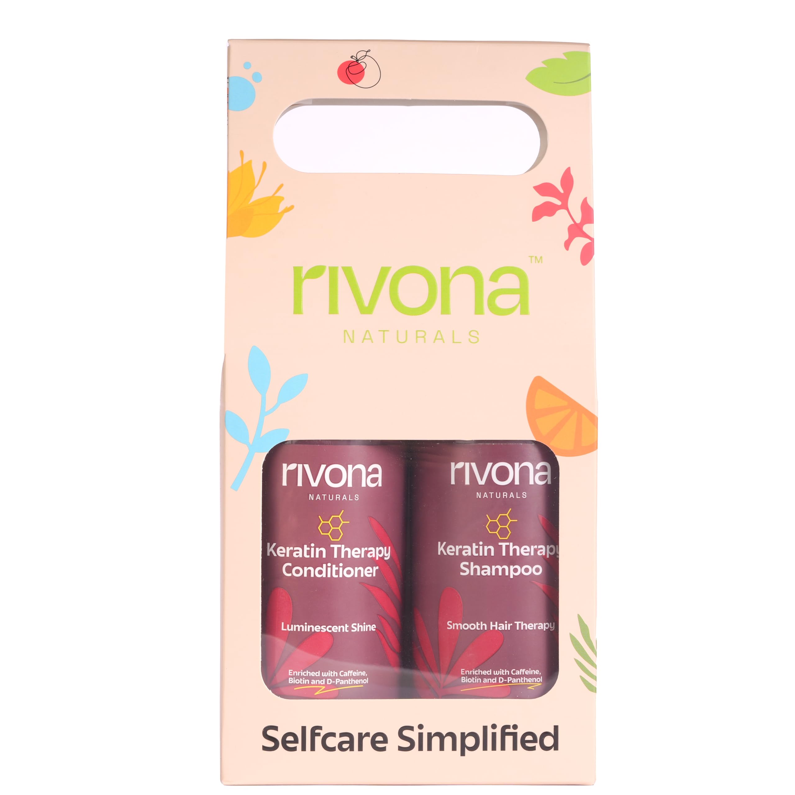 Rivona Naturals Keratin Therapy Shampoo and Conditioner Set |Enriched with caffeine and D-Panthenol | Smooth, Strengthen & Restore Dry, Damaged Hair | Sulfate-Free, Paraben-Free, 250ml + 250ml 3
