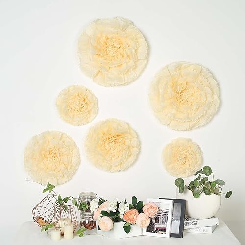 Efavormart - Paquete de 6 flores de pared 3D de doble tono, color crema de clavelmarfil, flores gigantes de papel, 12 pulgadas, 16 pulgadas, 20