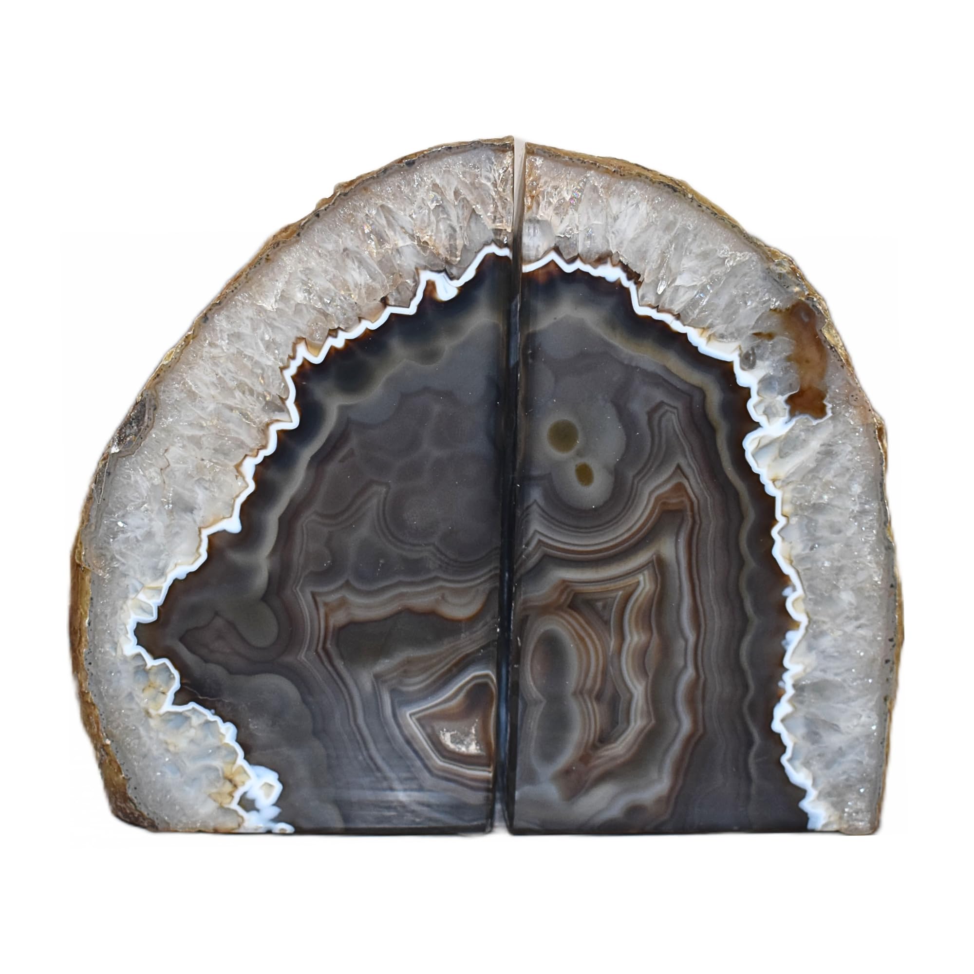 Nature's Decorations Fermalibri in agata nera – Fermalibri in cristallo decorativo resistente di grado A, non tossico, per scaffali e librerie, decorazione per librerie in geode lucido, 1 paio da 0,9