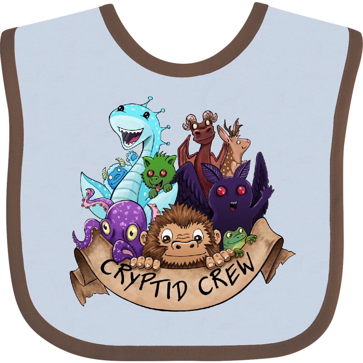 inktastic Cryptid Crew Baby Bib Blue and Chocolate 4221c