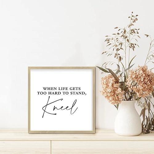 Miniatura 8 de Citas bíblicas enmarcadas de madera con frases inspiradoras, frase cristiana con texto en inglés "Christian Saying When Life Gets Too Hard To Stand