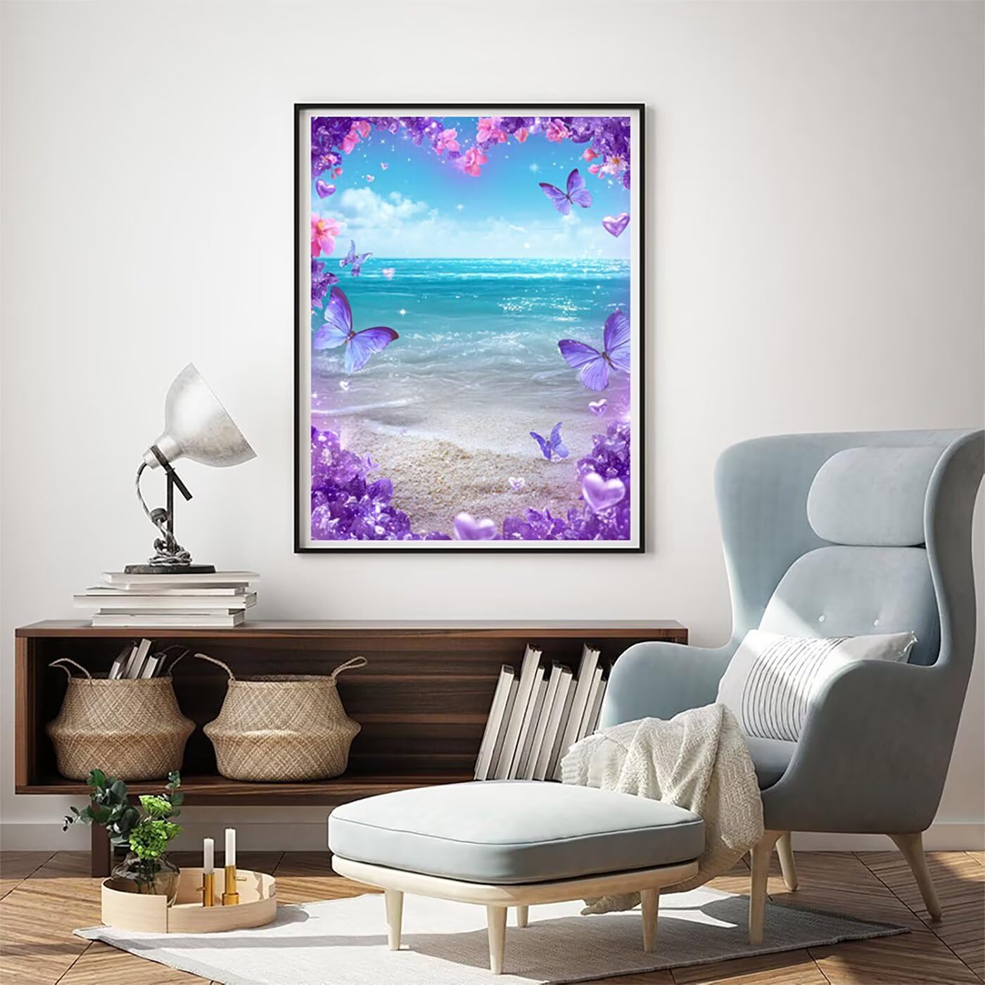 Landschaft Schmetterling Malen Nach Zahlen Erwachsene, Paint by Numbers Adult Set, Heimwerk Malen Nach Zahlen Kinder Mit Rahmen, Pinsel und 36 Acrylfarbe Als für Deko Wohnzimmer 60 x 80 cm BJHDK6