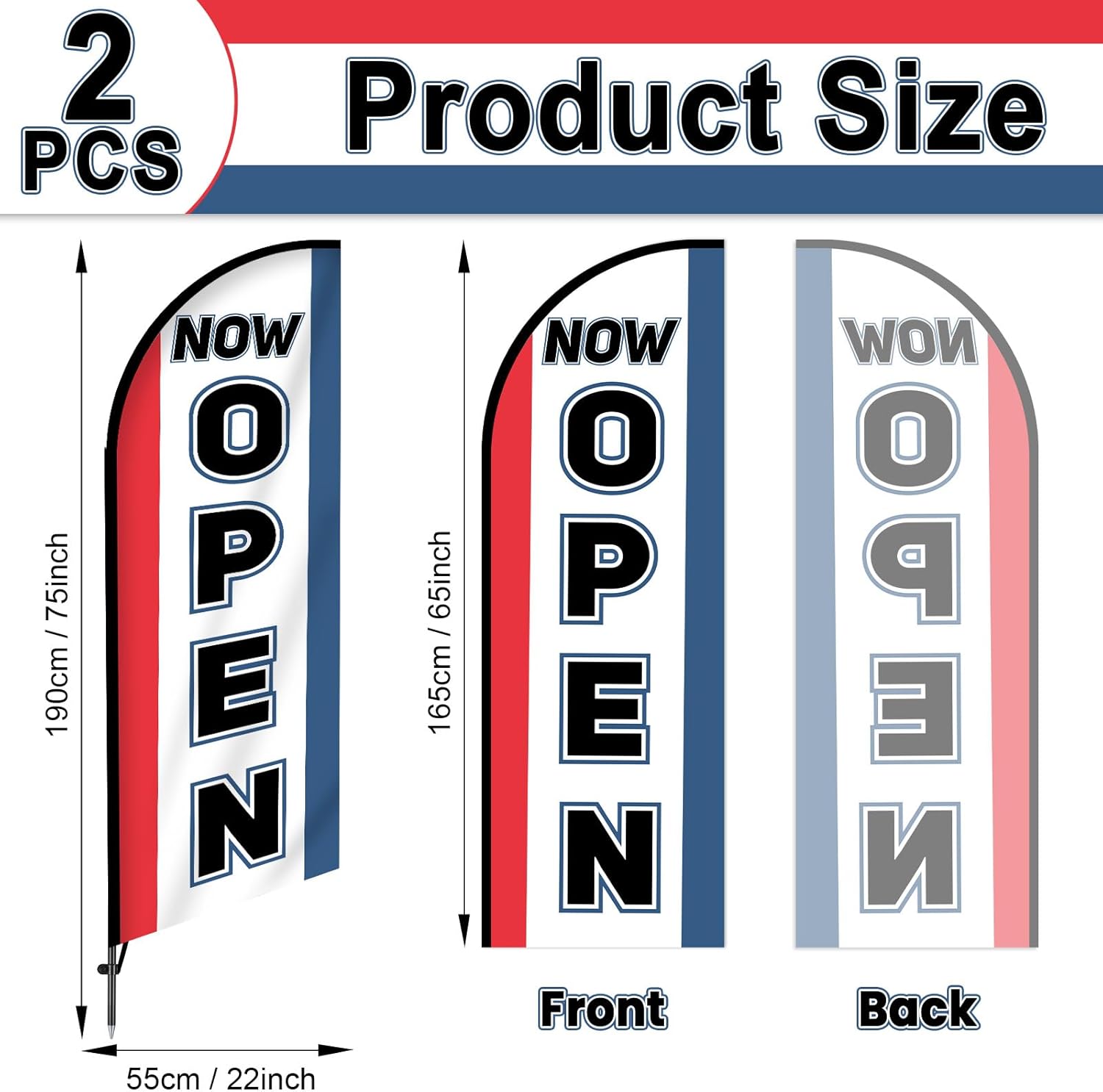 2 Sets Open Feather Flag for Businesses Now Open Themed Swooper Banner Sign with Carbon Fiber Pole and Advanced Ground Stake Portable Bag Advertising Flag Banner for Business Advertising Outside - Image 2