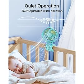 SWEETFULL Portable Stroller Fan with Display 4000mAh Battery Powered Mini Clip On Fan, 4-Speed Rechargeable Small Personal Cooling for Baby Car Seat Crib Travel - Cyan