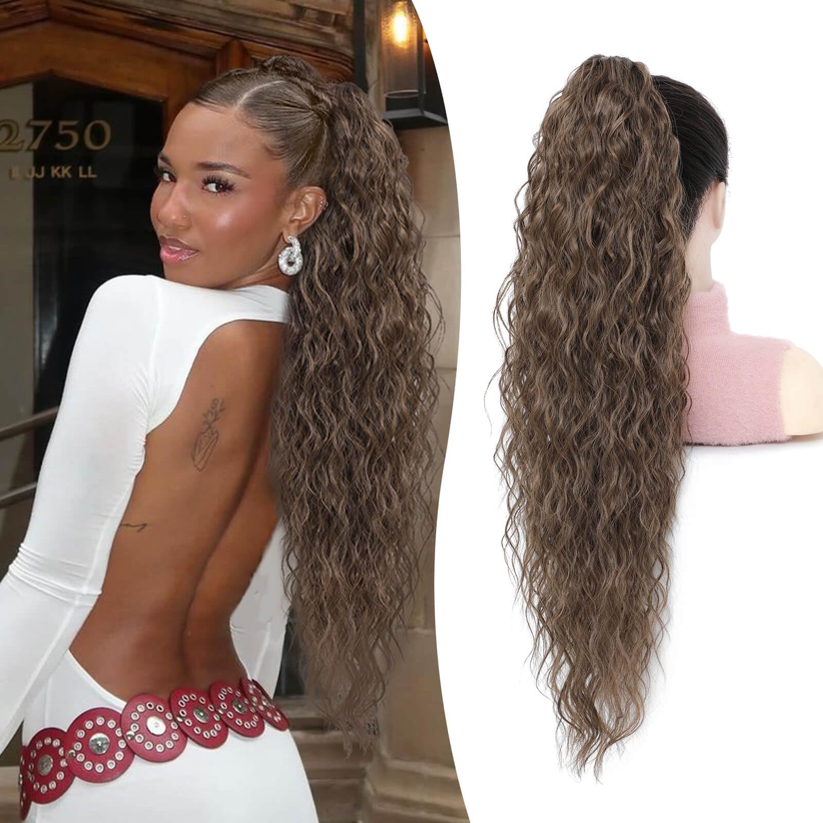 Flyroseing Ponytail Extension, Synthetic Claw Clip in Ponytail Hair Extensions, 30inch Long curly Ponytail Extension