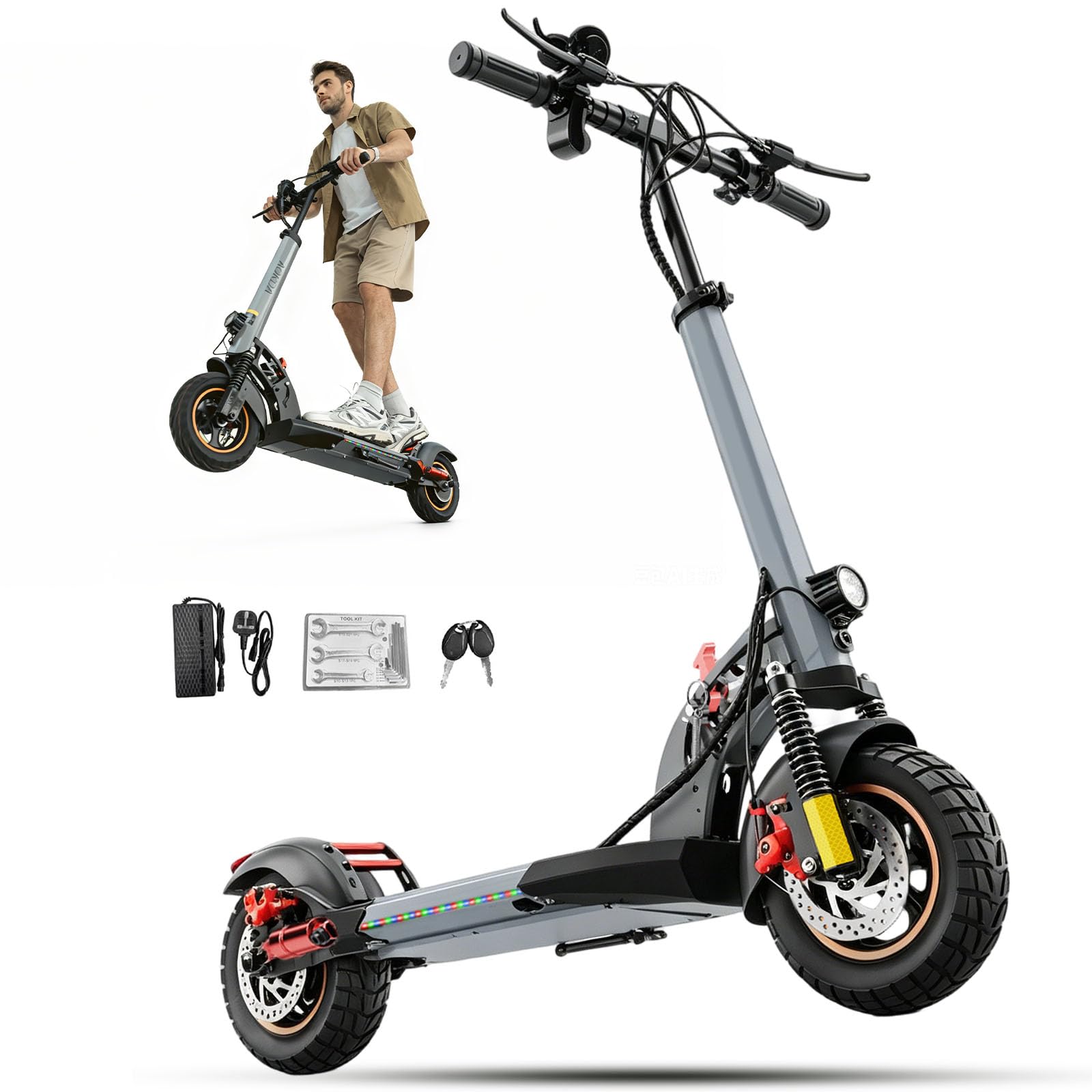 Trottinette Électrique Adulte 800W Moteur,Autonomie 35-40 KM Batterie 48V 12.5Ah Trotinette Electrique Pliable Portable,Roues 10" Tout Terrain Double Suspension Frein à Disque Escooter