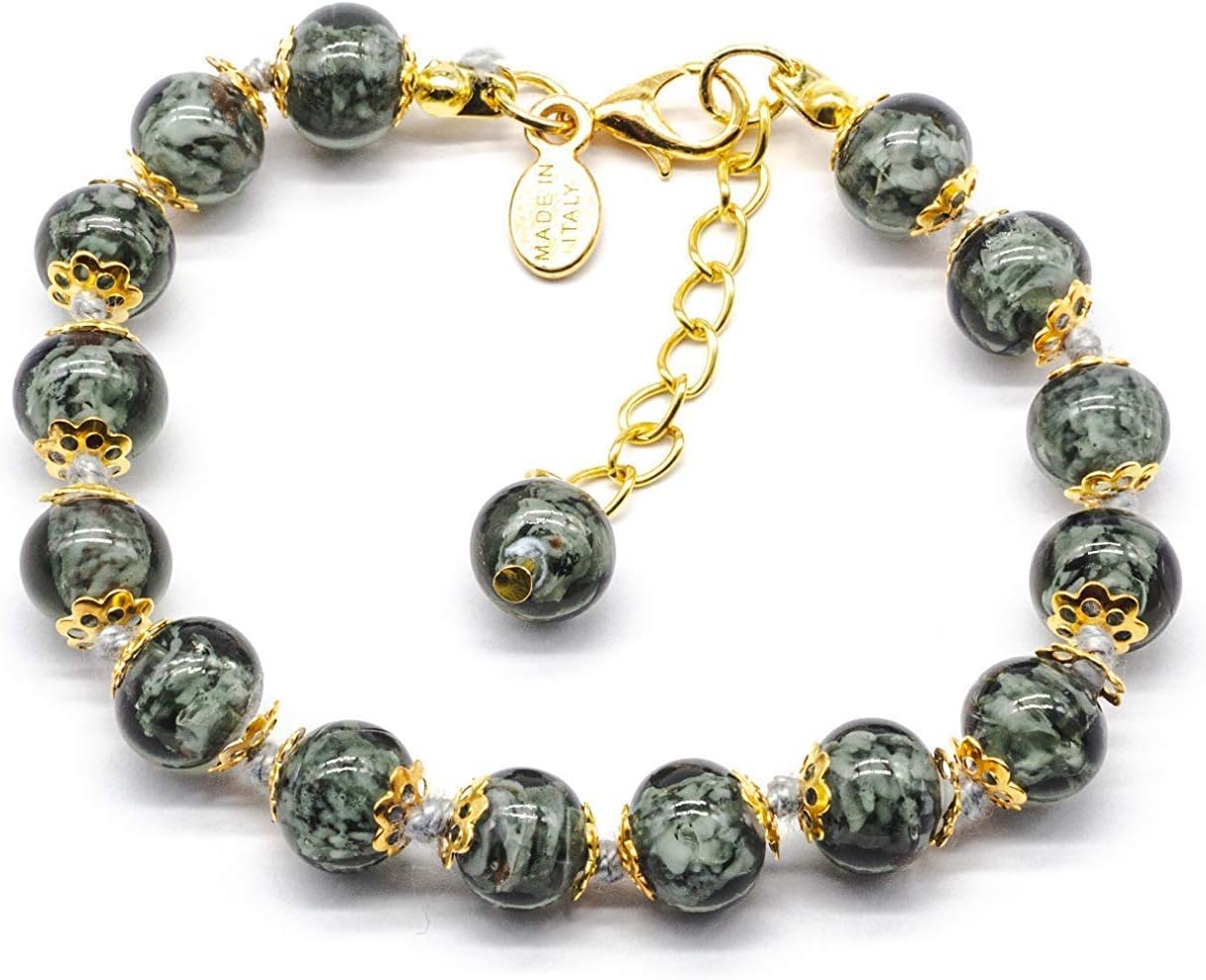 Authentic Murano Glass Bracelet Handmade In Italy Aventurine Glass Beads Hand Blown Glass