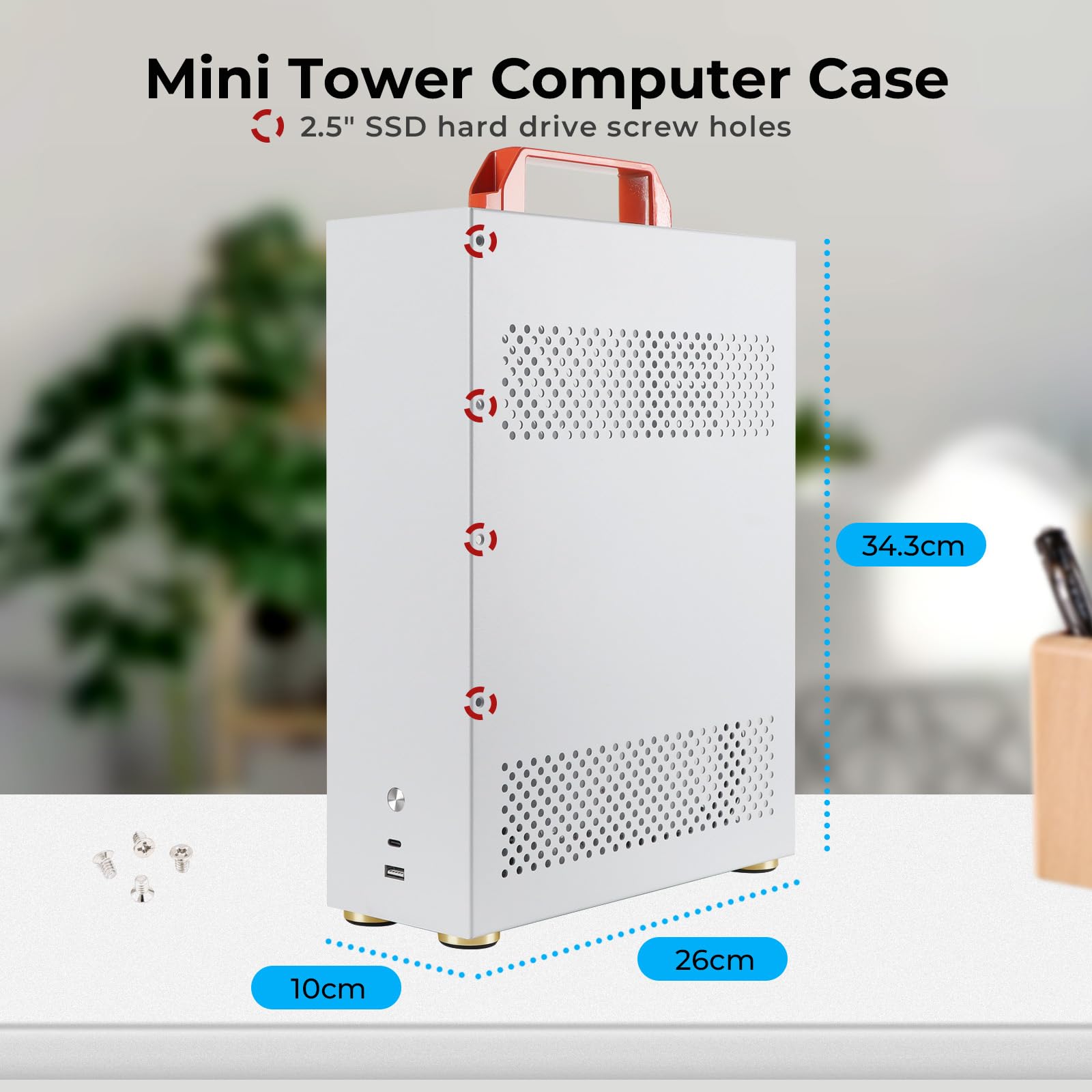 Custodia per PC Micro ATX con manico, SFF Mini ITX/MATX, Mid Tower compatta con pannelli di ventilazione per build fai da te, Home Theater (HTPC) e configurazioni di base per lavoro/studio, bianco