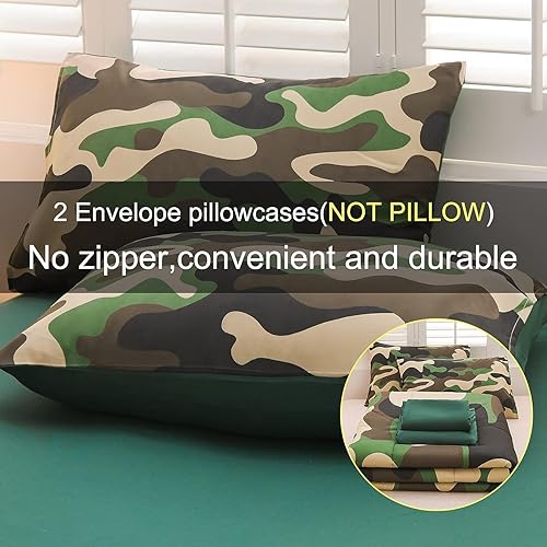 Miniatura 2 de Meeting Story Juego de ropa de cama de camuflaje, juego de edredón estilo patrón colorido, 5 piezas, un edredón, dos fundas de almohada, dos sábanas