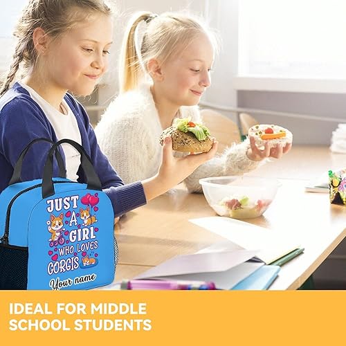 Miniatura 8 de Lonchera Corgi personalizada para niños, lonchera aislada para niñas y niños, lindas bolsas de almuerzo blancas reutilizables, pequeña con