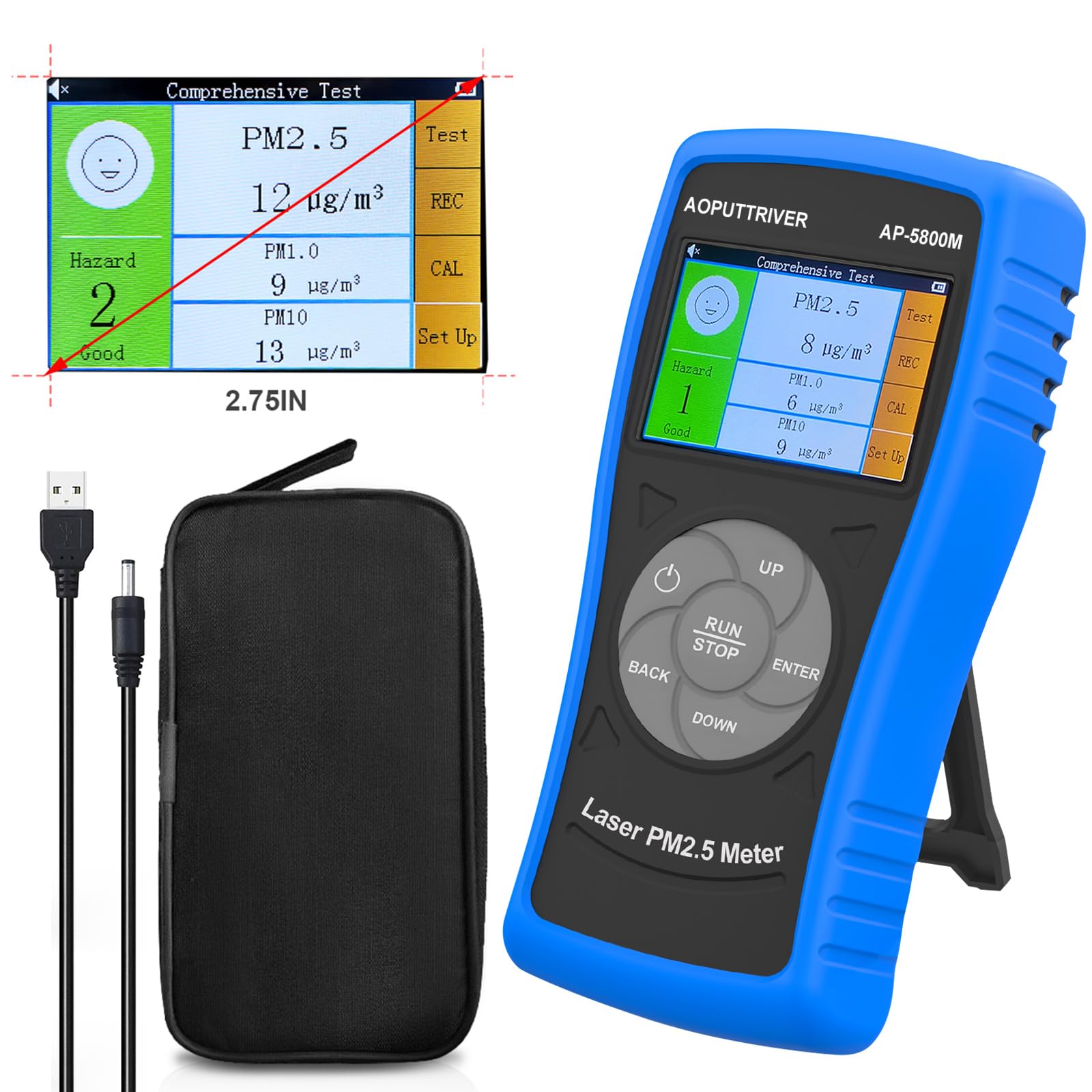 Medidor de partículas de Polvo Fino, Sensor PM2.5 AP-5800M, Monitor de Calidad del Aire PM2.5 para Prueba PM2.5, PM1.0, PM10, Adecuado para Interior/Exterior/Dormitorio/Oficina