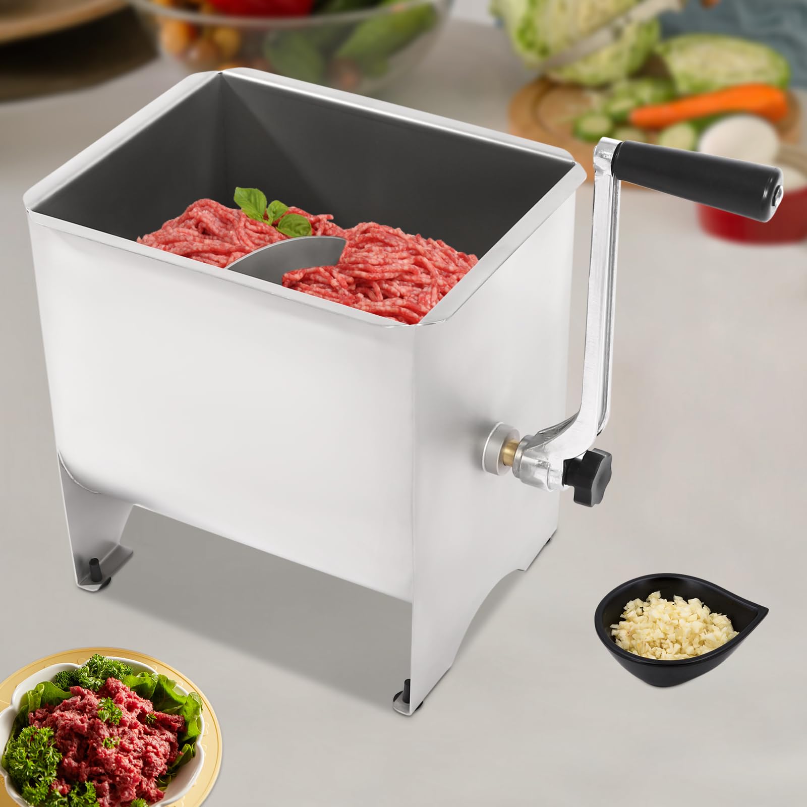 AGULIUM 20lbs Manual Meat Mixer with Lid, Stainless Steel Meat Mixer for Sausage Minced Beef Pork Poultry, Hand Meat Mixer for Mixing Seasoning Spices