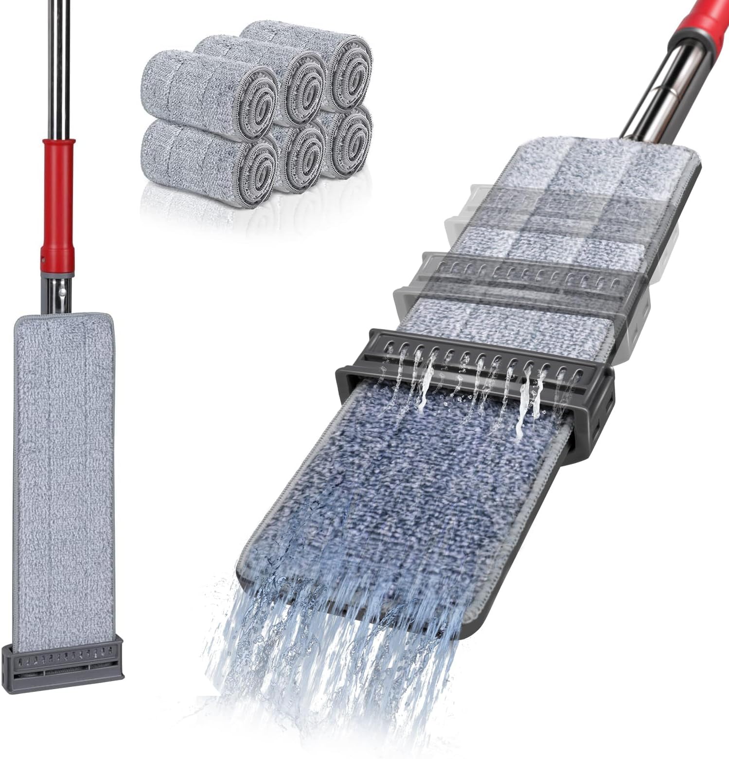 MASTERTOP Flat Floor Mop, 2 in 1 Hand-Free Mops, 360° Rotating Squeeze Mop, Self Wringing Mops for Cleaning Hardwood Tile Laminate Floors and Walls, Send 6 Reusable Microfibre Pads