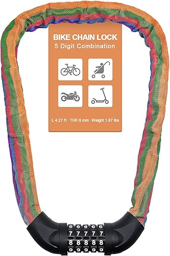 Miniatura 41 de NDakter Cerradura de cadena para bicicleta, combinación de 5 dígitos, resistente, antirrobo, cerradura de bicicleta de seguridad de Azul,Negro