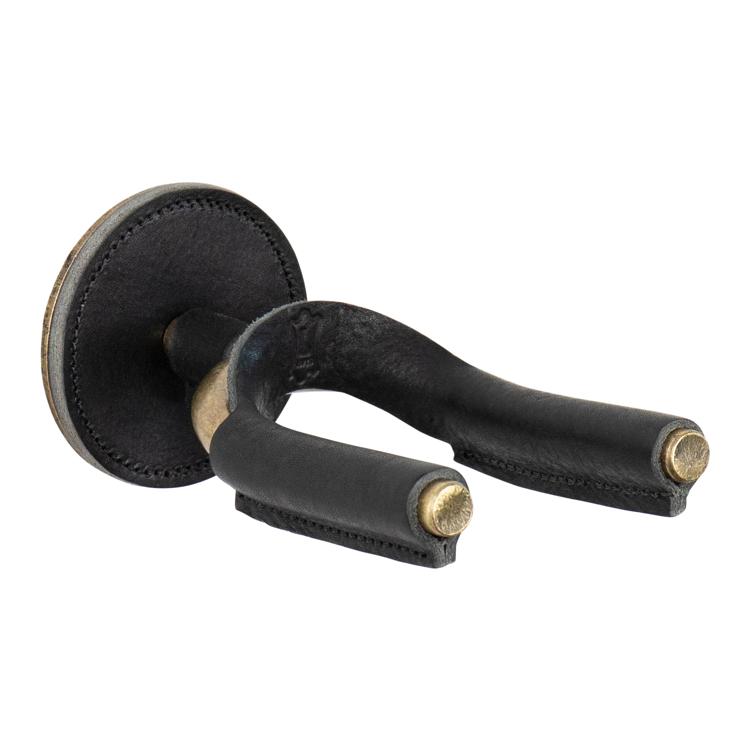 Levy's Leathers Forged Steel Guitar Hanger; Brass Metal with Black Veg-Tan Leather Yoke Wraps (LVY-FGHNGR-BRBK)