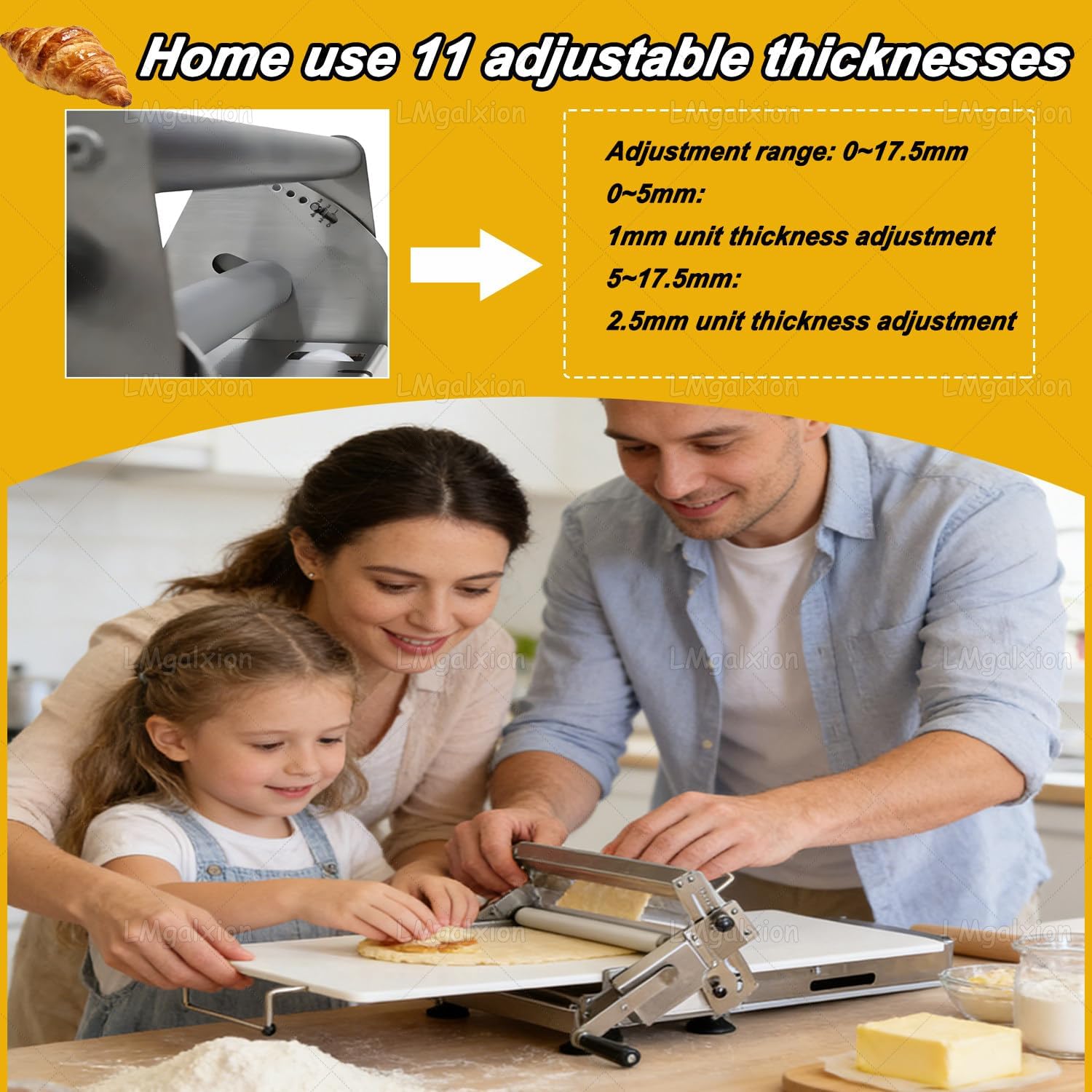 Manual Pasta Maker & Dough Roller Machine,Foldable Compact Design for Small Kitchens,Adjustable Thickness for Homemade Pizza,Croissants,Wonton Wrappers,All Stainless Steel Construction Home