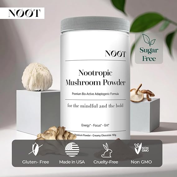 NOOT Nootropic Mushroom Powder | Lions Mane Mushroom Supplement with Reishi, Chaga & Cordyceps | Boost Focus, Energy & Immunity | Creamy Cocoa Adaptogen Drink Mix | Non-GMO, Vegan | 1 Month Supply