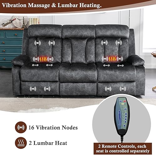 Miniatura 4 de Sofá reclinable eléctrico con calor y masaje, sofá reclinable de 3 plazas con mesa abatible, sofás reclinables para sala de estar, asientos de cine