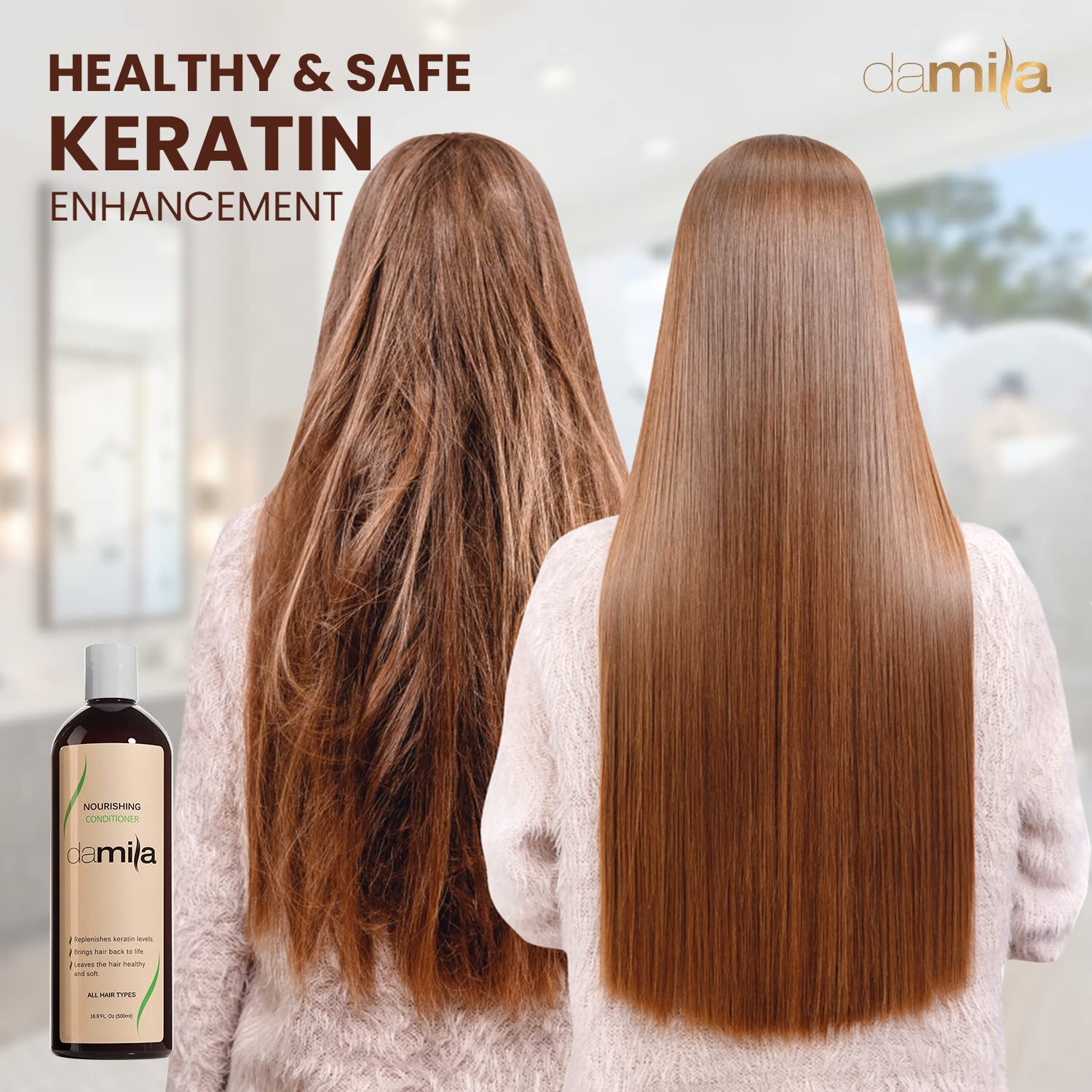 damila Balsamo nutriente con cheratina e aloe vera, perfetto per capelli danneggiati, crespi, ricci o secchi, 500 ml