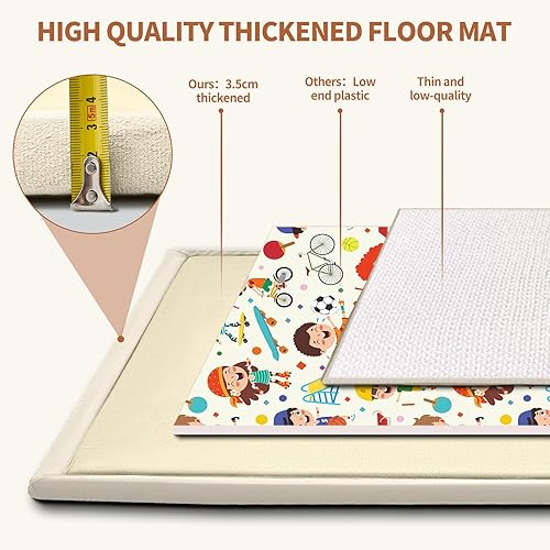 Miniatura 6 de SUNYRISY Tapete de juego para bebé para piso, 70 x 80 pulgadas, tapete de juego acolchado de espuma viscoelástica de 1.4 pulgadas de grosor, tapete