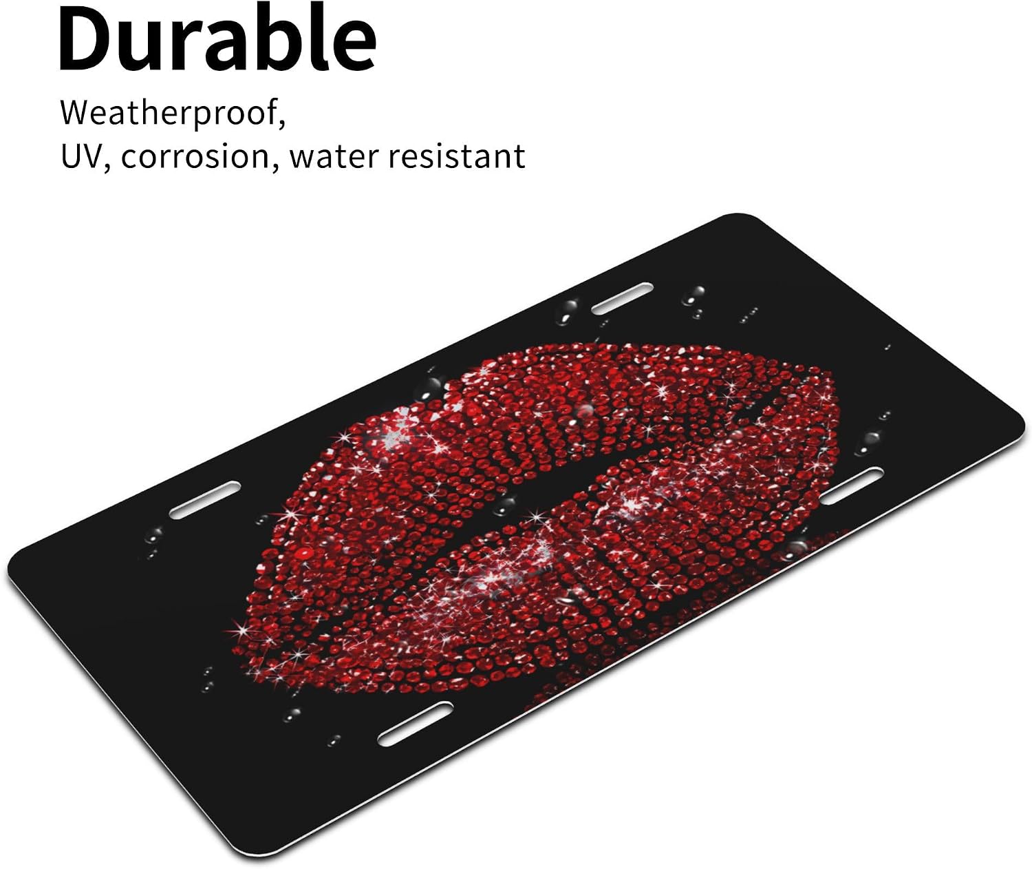 Red Lips Kiss License Plate, Decorative Car Front License Plate, Aluminum Novelty License Plates Vanity Tag Metal Car Plate 6 x 12 in, Made in USA (4 Holes) for Men & Women