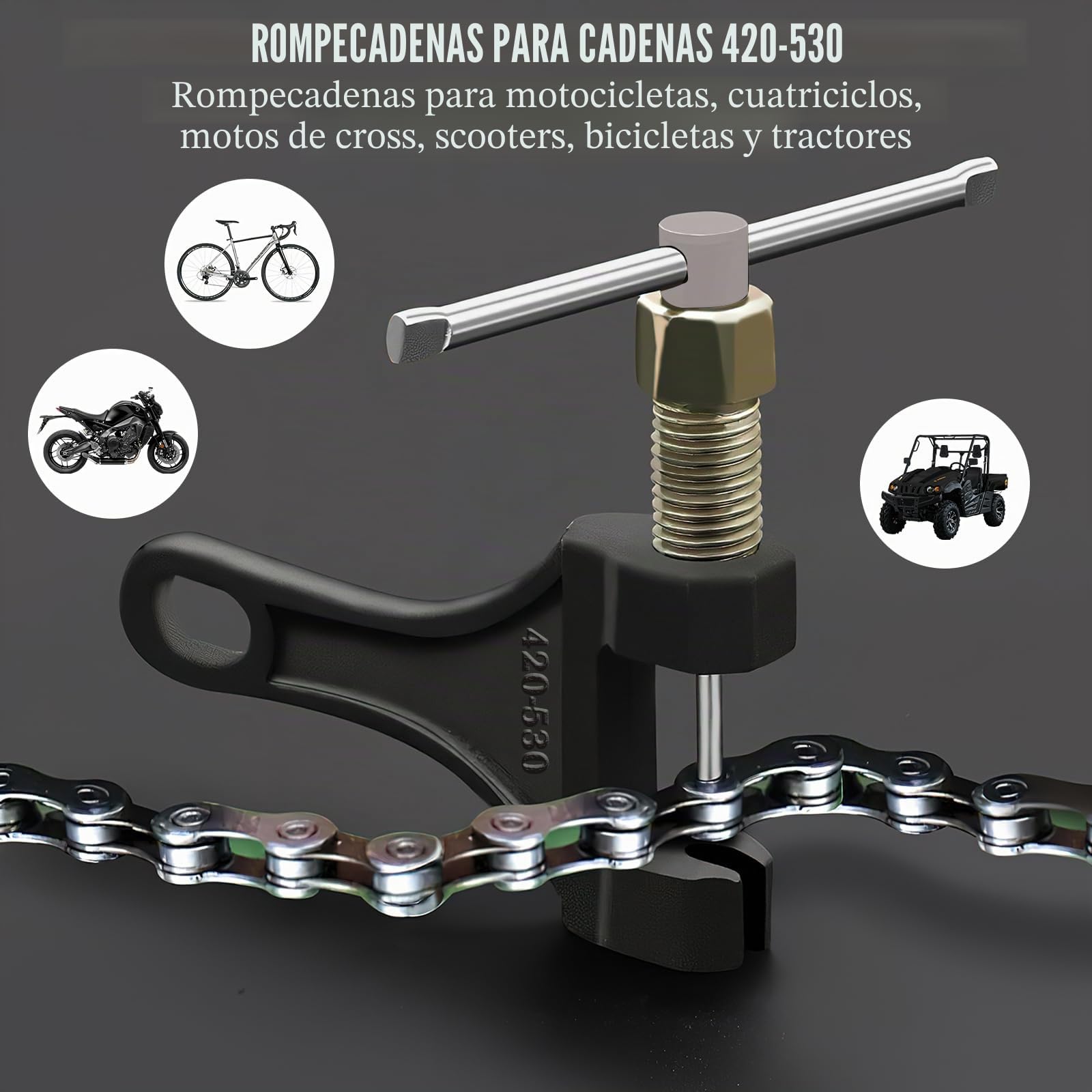 Rompedor de Cadena, Remachadora de Cadena Moto Remachadora de Cadena para 420/428/530 Moto UTV ATV Bicicleta Tractor