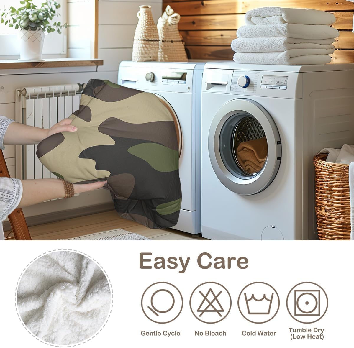 Sleepwish Green Camouflage Fleece Throw Blanket for Kids Boys Soft Brown Camo Camping Sherpa Blanket for Couch Chair, Hunting Blankets for Men Twin (60" X 80")