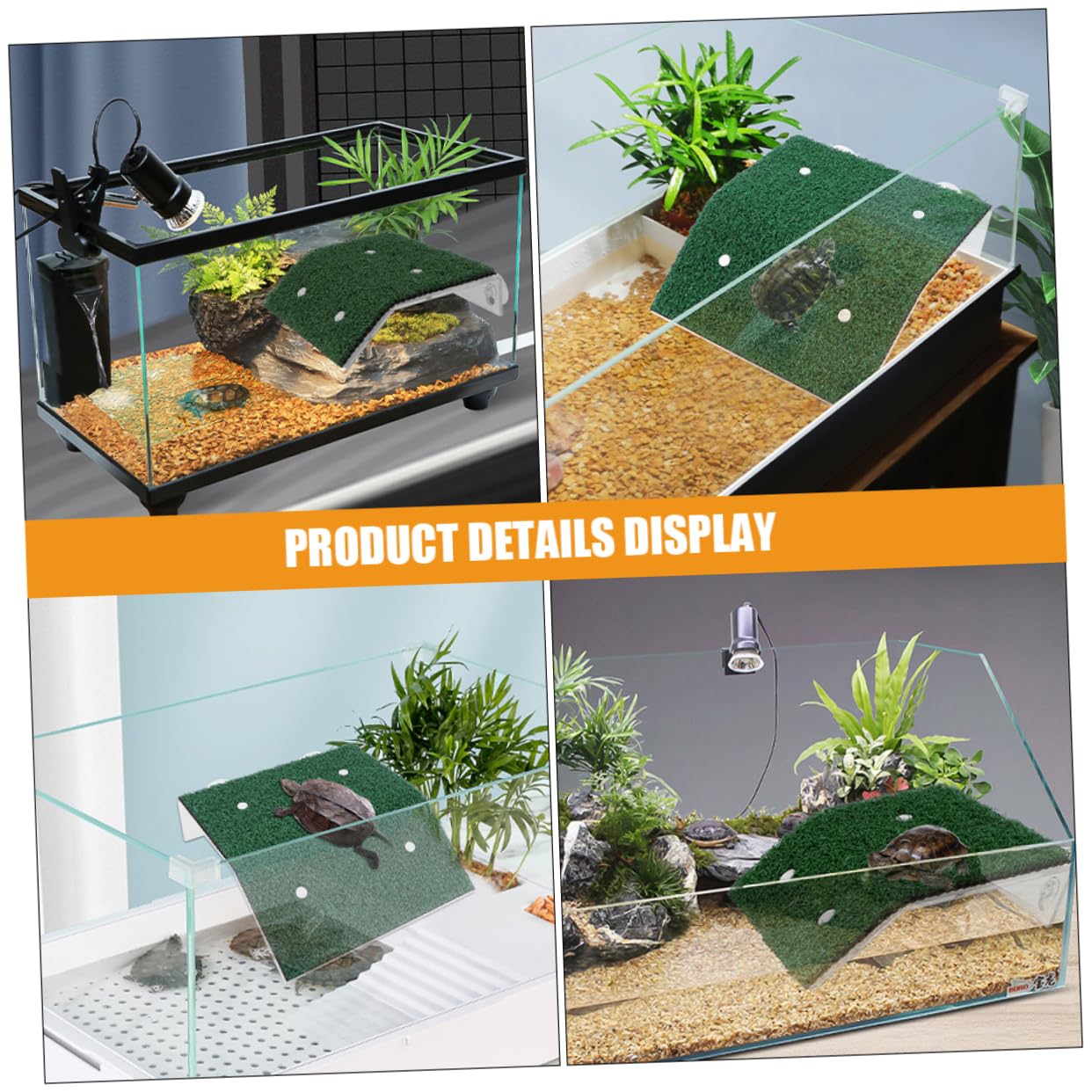 WOONEKY Plataforma de PP Verde para Tortugas de Agua para Tomar el Sol 2 Piezas con Diseño Multifuncional para Decoración de Terrarios y Acuarios