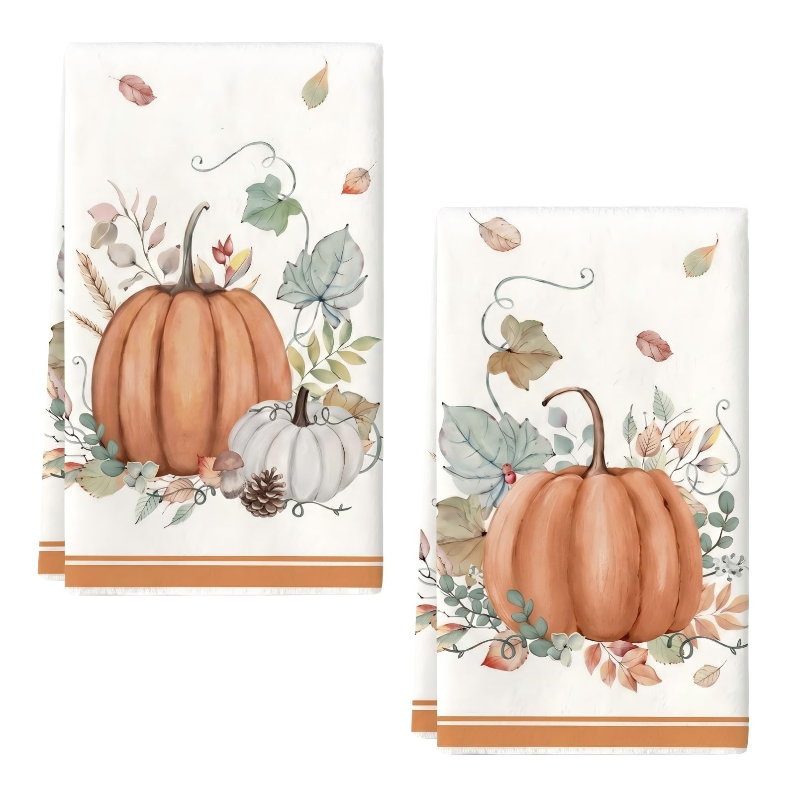 2 Pack Autumn Tea Towels, Pumpkin Dish Cloths for Fall Kitchen Decor Set