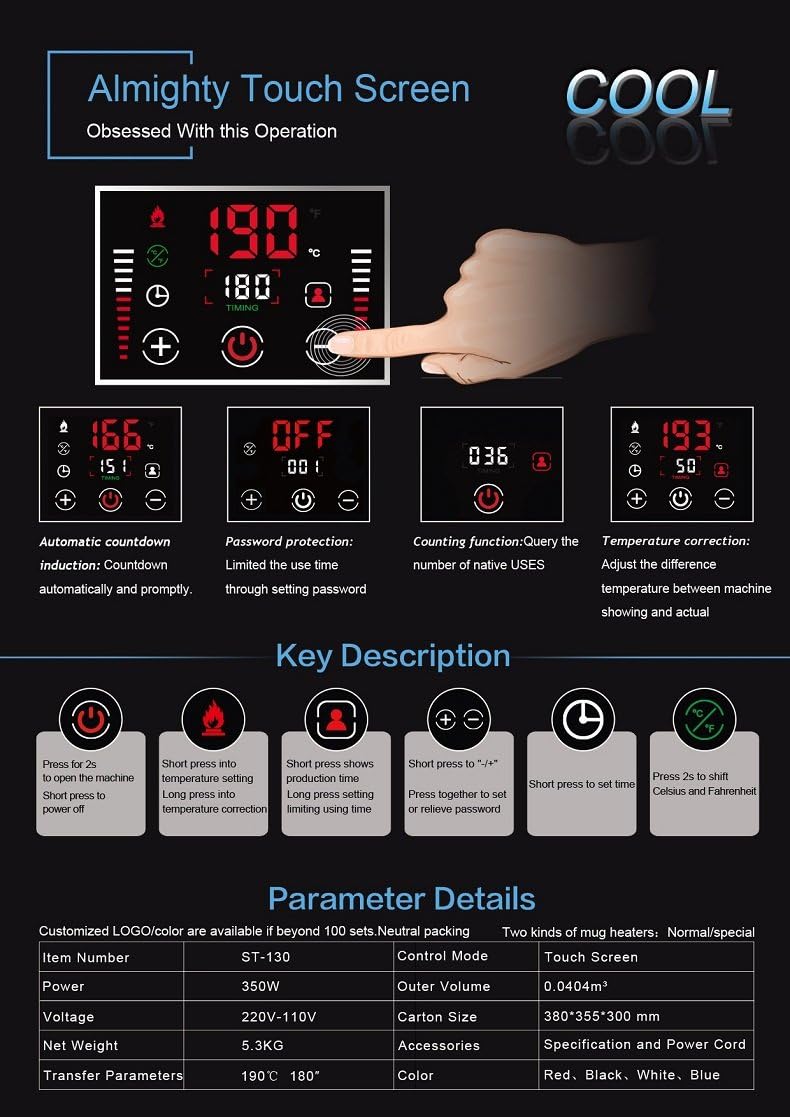 US Stock Upgraded 11OZ Heat Press Transfer Machine For Cup Coffee Mug Sublimation Touch Screen