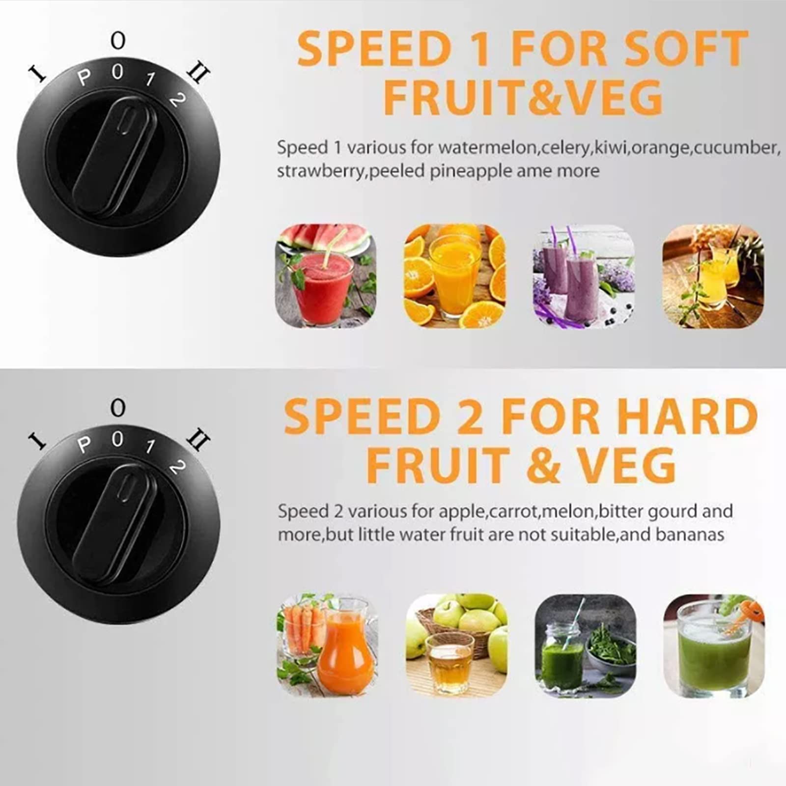 Máquinas exprimidoras, Extractor exprimidor centrífugo de 400 W con Canal de alimentación de Boca Ancha de 2,8" para Frutas y Verduras, Extractor exprimidor de 2 velocidades, sin BP