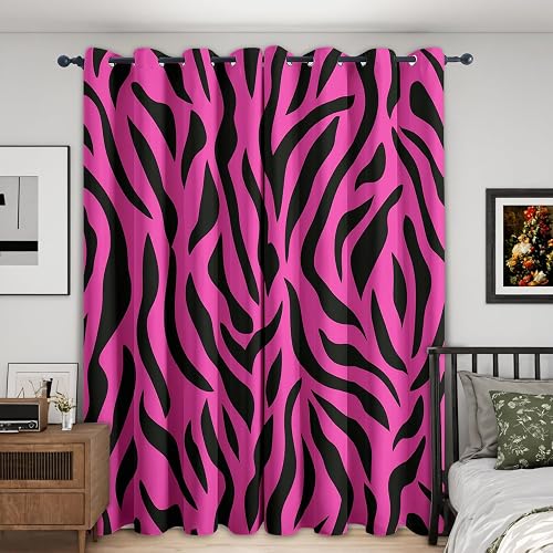 Zebra Print Curtains for Living Room, 2000s Y2k Blackout Curtains for Bedroom - Hot Pink Mcbling Zebra Striped Decor Window Curtains 63 Inch Length, Grommet Drapes 2 Panels Set FIz116 - Hot Pink - 52"W x 63"L (Pack of 2)