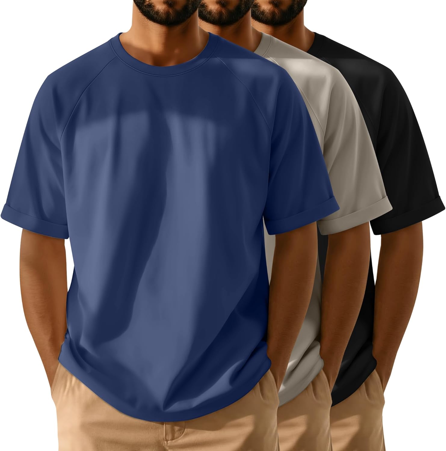 August Alley 3 Pack Men' s Oversized T-Shirts Short Sleeve Loose Fit Shirt Workout Tops Crew Neck Casual Rolled Sleeve Tees