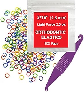 Orthodontic Rubber Bands for Braces - Premium Quality Elastic Teeth Rubber Bands for Braces, Fix Tooth Gaps, Dreadlocks, Includes Free Elastic Placer- Light Force 2.5 oz, 3/16 Inch, Neon (100 Pack)