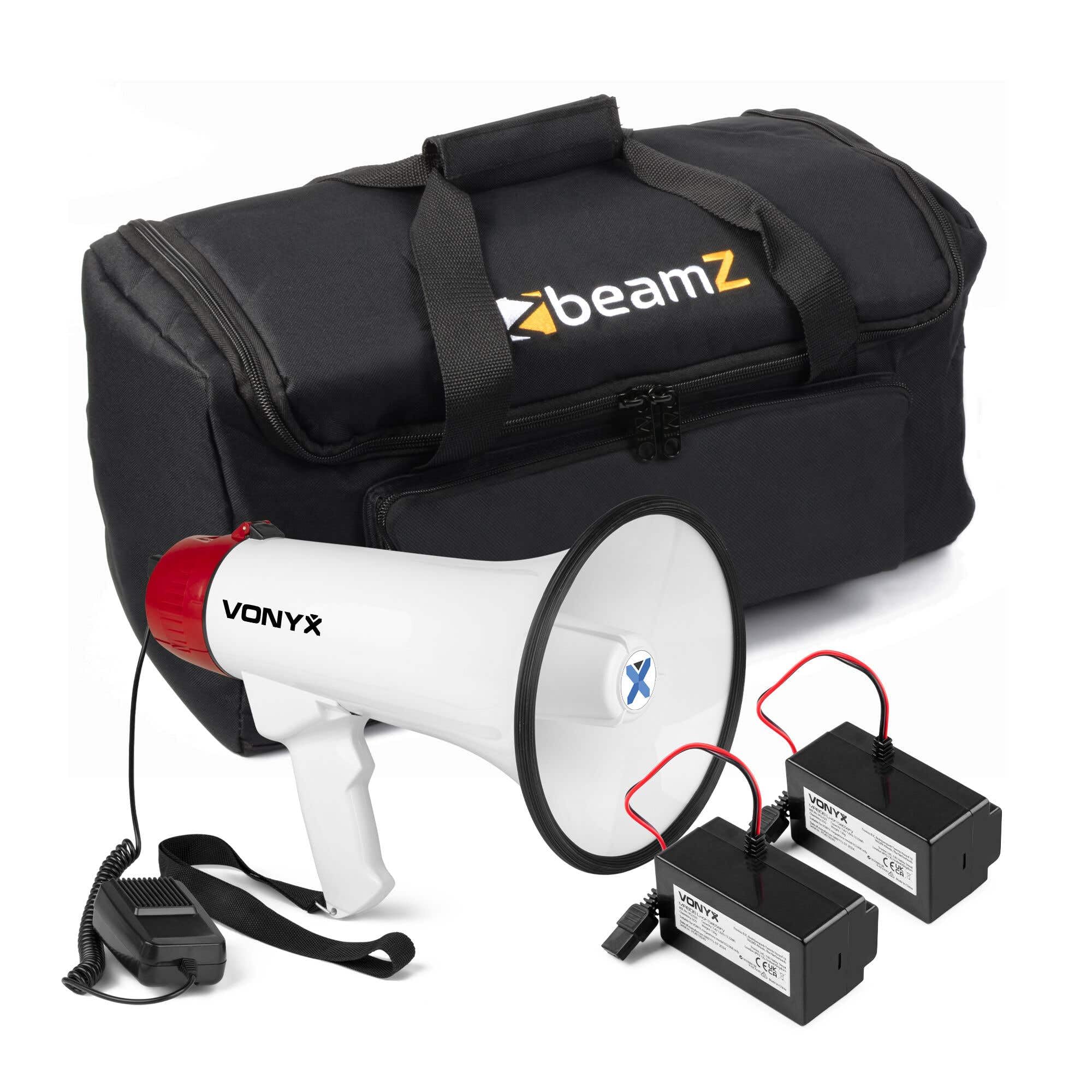 Vonyx MEG045 - Megáfono de 45W con Dos baterías adicionales y Bolsa de Transporte - Bluetooth, USB, Micro SD, grabación, Sirena, Alcance 1000m - Ideal para Eventos, Deportes y manifestaciones