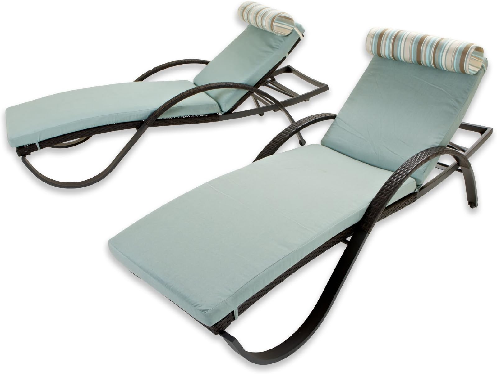 RST Brands OP-PEAL-DEC-2E-BLS-K Bliss 2-Pack Deco Lounger with Cushion and Bolster Pillow Set