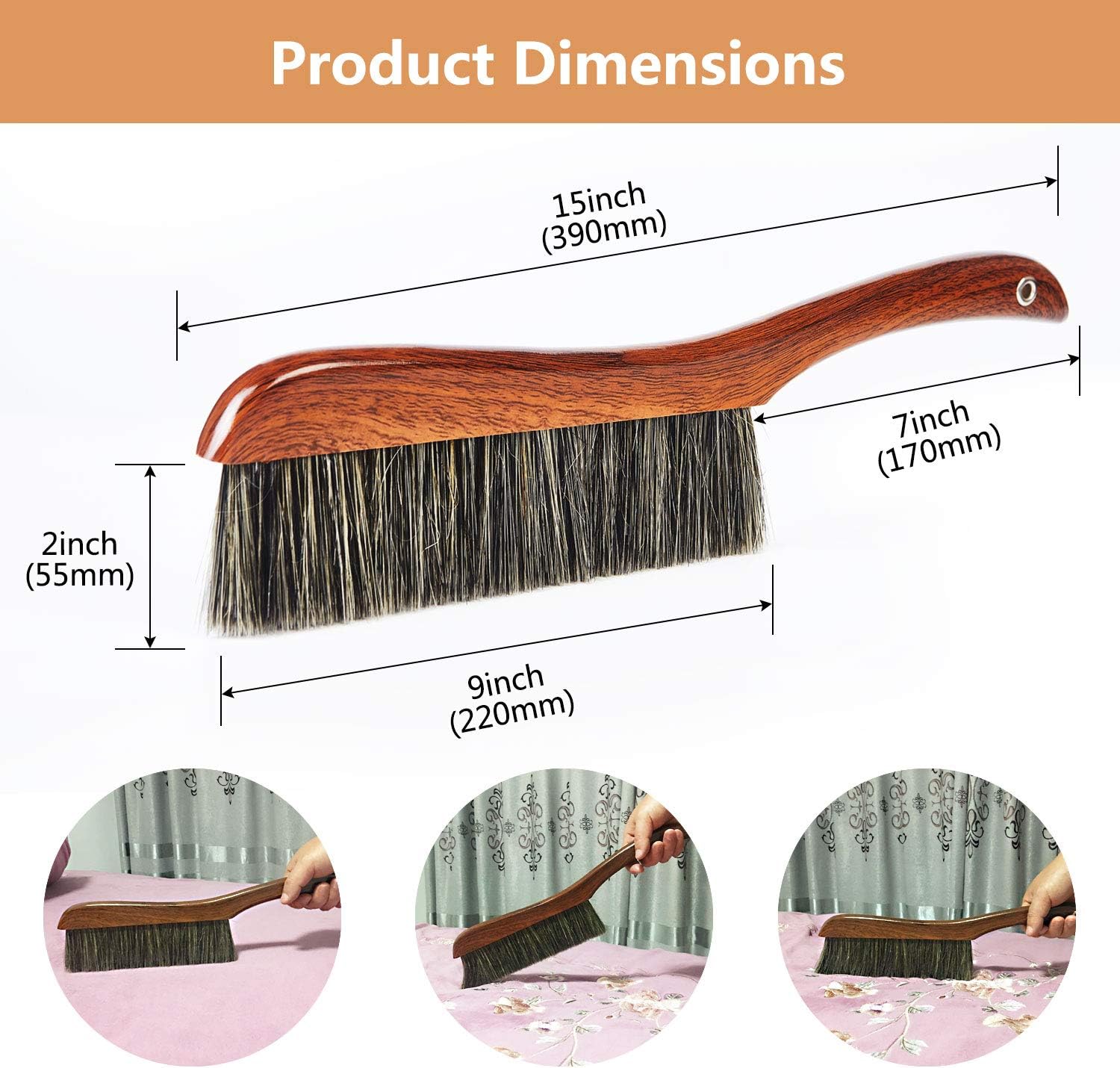 PHILSKY Soft Bristles Hand Broom Cleaning Brushes Counter Dusters with Wooden Handle for Cleaning Home Furniture,Bed,Sofa,Counter,Car,Office,Garden,Drafting,Hotel,15 Inches Length : Health & Household