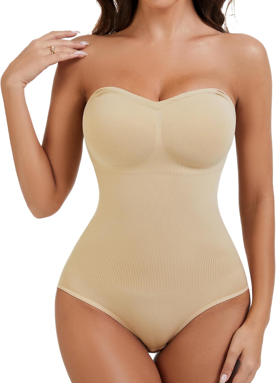 Strapless Shapewear Bodysuit for Women With Built In Bra Seamless Tummy Control Tube Top Body Suit Body Shaper