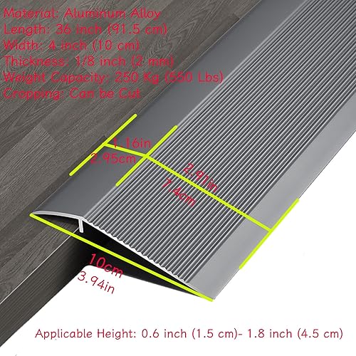 Miniatura 3 de Rampa de umbral de puerta, tira de transición de piso, umbrales interiores de metal para puertas, borde de puerta negro mate para suelos de vinilo